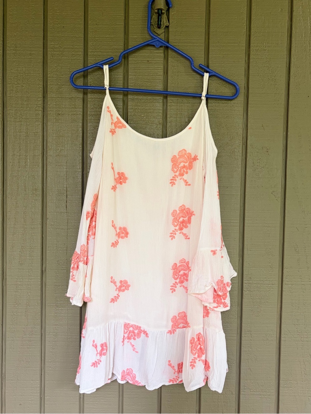 Altar'd State Boho Flutter Sleeve Floral Dress Small Off-White Pink Embroidery